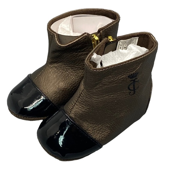 Juicy Couture baby boots booties‎ golden J gem zipper pull size 4 - Picture 1 of 8